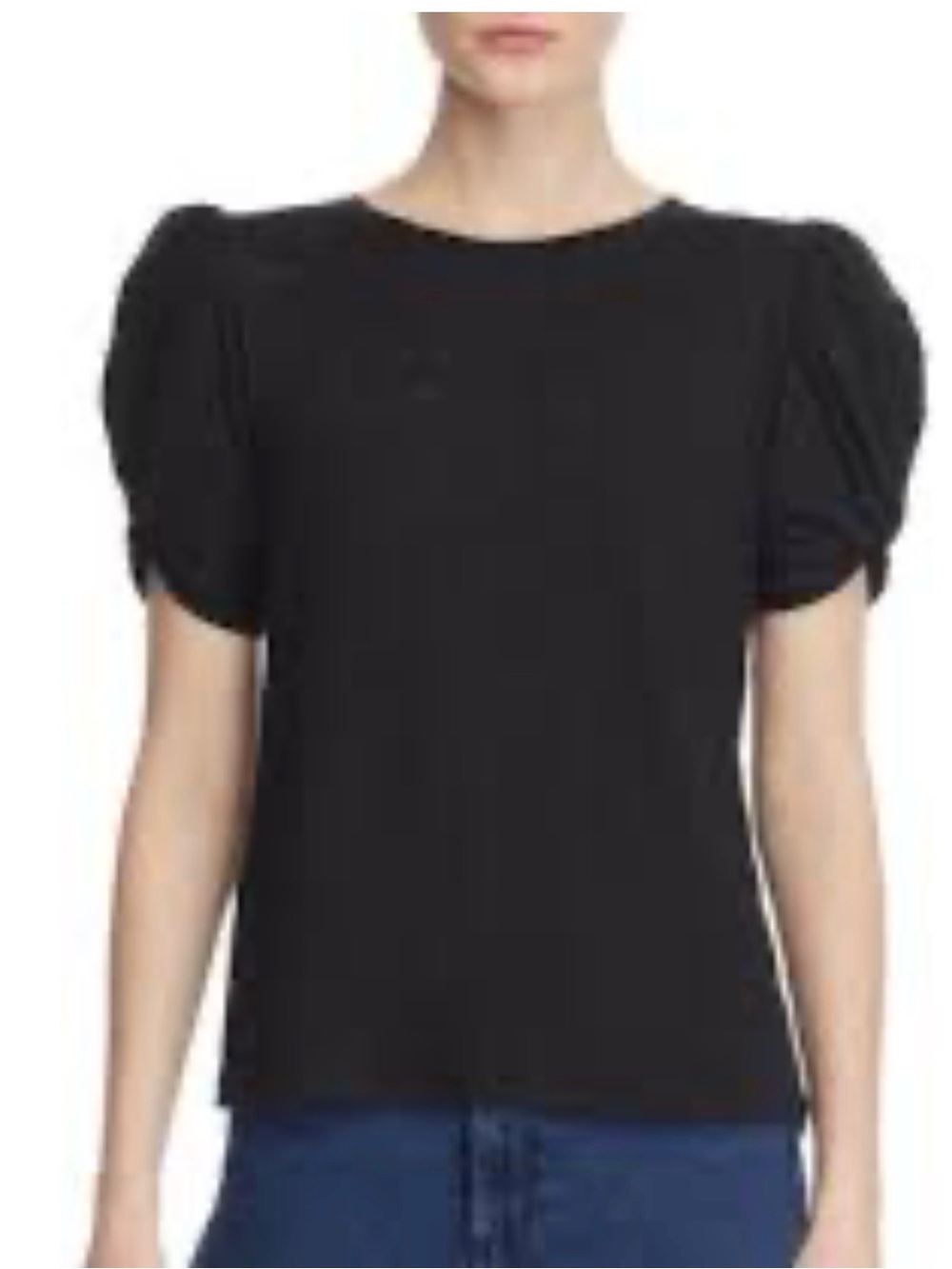 GOLDIE Women’s Twisted PUFF SLEEVE BLACK TEE Shirt SZ M EUC